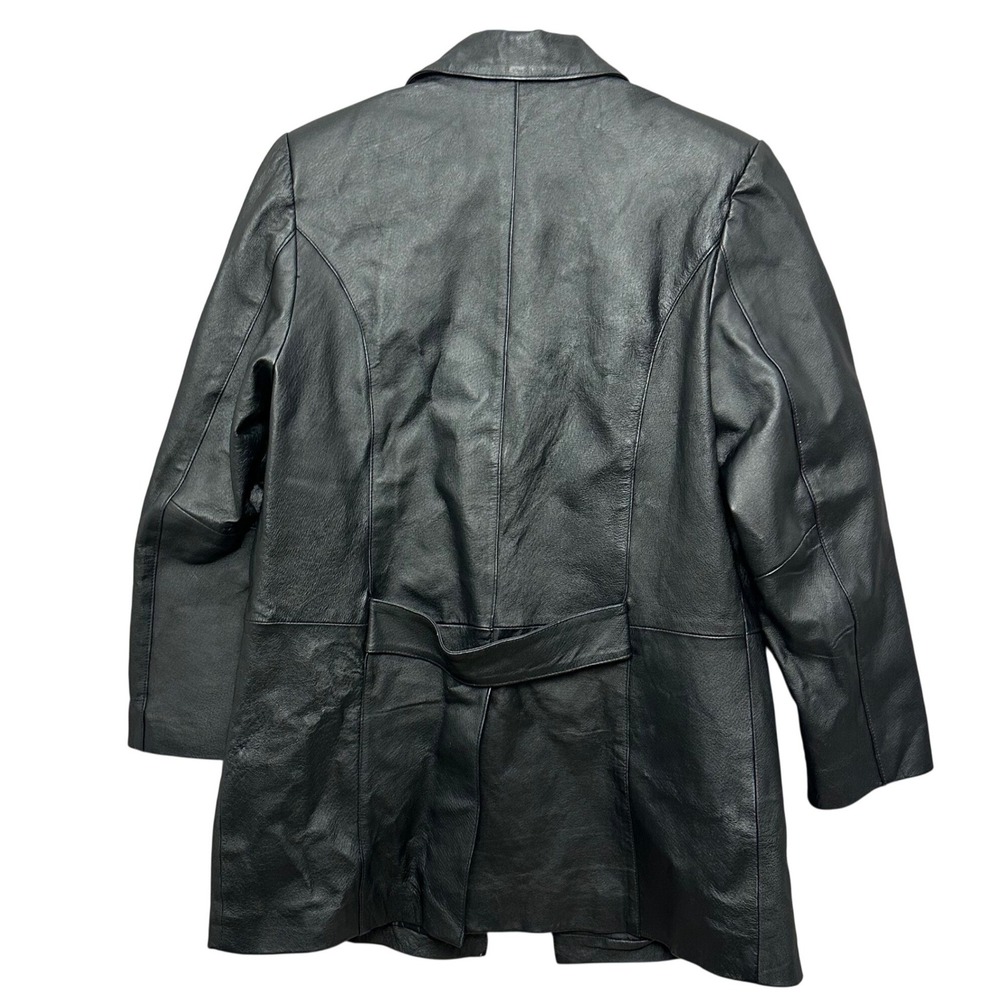 Newport News Leather Blazer Size M‎ Black Vintage Mid Length Jacket Matrixcore - Picture 3 of 11